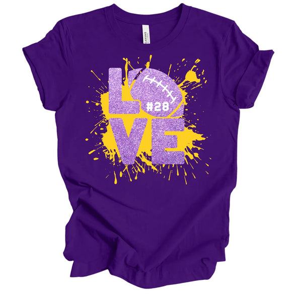 Football Love Faux Glitter Purple & Gold- Custom #